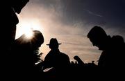 22 January 2012; Trainer Willie Mullins speaking to journalists after sending out Blazing Tempo to win the Normans Grove Steeplechase. Fairyhouse Racecourse, Co. Meath. Photo by Sportsfile