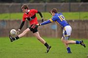 22 January 2012; Brian Coughlan, UCC, in action against Hugh Coughlan, Tipperary. McGrath Cup Football, Semi-Final, Tipperary v University College Cork, Clonmel Sportsfield, Clonmel, Co. Tipperary. Picture credit: Stephen McCarthy / SPORTSFILE