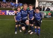 21 January 2012; Leinster captain Leo Cullen with matchday mascots Matthew, left, and Mark O'Brien and Harry Whelan before the game. Heineken Cup, Pool 3, Round 6, Leinster v Montpellier, RDS, Ballsbridge, Dublin. Picture credit: Stephen McCarthy / SPORTSFILE