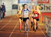 22 January 2012; Clare Murphy, St Laurence O' Toole AC, Co. Carlow, on her way to winning the Junior Women's 400m at the Woodie’s DIY Junior Indoor Track & Field Championships of Ireland. Nenagh, Co. Tipperary. Picture credit: Matt Browne / SPORTSFILE
