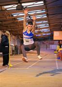 22 January 2012; Simon Doyle, St Laurence O' Toole AC, Co. Carlow, winning the junior men's long jump at the Woodie’s DIY Junior Indoor Track & Field Championships of Ireland. Nenagh, Co. Tipperary. Picture credit: Matt Browne / SPORTSFILE
