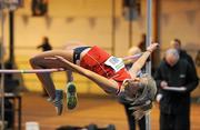 22 January 2012; Aisling Croke, Dooneen AC, Co. Limerick, winning the women's high jump at the Woodie’s DIY Junior Indoor Track & Field Championships of Ireland. Nenagh, Co. Tipperary. Picture credit: Matt Browne / SPORTSFILE