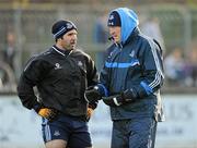 22 January 2012; Dublin manager Pat Gilroy speaking with Bryan Cullen before the game. Bord na Mona O'Byrne Cup Semi-Final, Kildare v Dublin, St Conleth's Park, Newbridge, Co. Kildare. Picture credit: Barry Cregg / SPORTSFILE