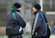 22 January 2012; Kildare manager Kieran McGeeney, left, speaking with team selector Niall Carew before the start of the game. Bord na Mona O'Byrne Cup Semi-Final, Kildare v Dublin, St Conleth's Park, Newbridge, Co. Kildare. Picture credit: Barry Cregg / SPORTSFILE