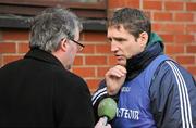 22 January 2012; Kildare manager Kieran McGeeney is interviewed by RTE's Brian Carthy after the game. Bord na Mona O'Byrne Cup Semi-Final, Kildare v Dublin, St Conleth's Park, Newbridge, Co. Kildare. Picture credit: Barry Cregg / SPORTSFILE