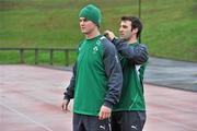24 January 2012; Ireland's Jonathan Sexton has his GPS tracker fitted by Bryan Cullen during squad training ahead of their RBS Six Nations Rugby Championship game against Wales on February 5th. Ireland Rugby Squad Training, University of Limerick, Limerick. Picture credit: Diarmuid Greene / SPORTSFILE