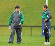 24 January 2012; Ireland head coach Declan Kidney in conversation with Ronan O'Gara during squad training ahead of their RBS Six Nations Rugby Championship game against Wales on February 5th. Ireland Rugby Squad Training, University of Limerick, Limerick. Picture credit: Diarmuid Greene / SPORTSFILE