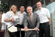 24 January 2012; In attendance at the announcement that PwC will become an official partner of the GAA and the Gaelic Players Association, marking a historic first joint commercial venture between the GAA and the players' body, are, from left, Fiona Claffey, PwC Tax and Westmeath ladies footballer, Cian O'Sullivan, PwC Tax and Dublin senior footballer, Rónán Murphy, Senior Partner, PwC and Kilkenny senior hurler Henry Shefflin. PwC Offices, One Spencer Dock, North Wall Quay, Dublin. Picture credit: Brendan Moran / SPORTSFILE