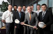 24 January 2012; In attendance at the announcement that PwC will become an official partner of the GAA and the Gaelic Players Association, marking a historic first joint commercial venture between the GAA and the players' body, are, from left, Cork hurler Donal Og Cusack, Cian O'Sullivan, PwC Tax and Dublin footballer, Uachtarán CLG Criostóir Ó Cuana, Tyrone footballer Sean Cavanagh, Rónán Murphy, Senior Partner, PwC, Kilkenny hurler Henry Shefflin, Galway hurler Joe Canning and Dessie Farrell, Chief Executive, GPA. PwC Offices, One Spencer Dock, North Wall Quay, Dublin. Picture credit: Brendan Moran / SPORTSFILE