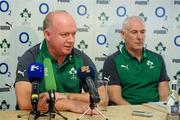 24 January 2012; Ireland head coach Declan Kidney, alongside team manager Michael Kearney, speaking during a press conference ahead of their RBS Six Nations Rugby Championship game against Wales on February 5th. Ireland Rugby Squad Press Conference, Limerick Strand Hotel, Ennis Road, Limerick City. Picture credit: Diarmuid Greene / SPORTSFILE
