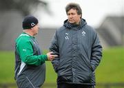 24 January 2012; Ireland head coach Declan Kidney in conversation with forwards coach Gert Smal during squad training ahead of their RBS Six Nations Rugby Championship game against Wales on February 5th. Ireland Rugby Squad Training, University of Limerick, Limerick. Picture credit: Diarmuid Greene / SPORTSFILE