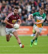 11 June 2017; Paul Sharry of Westmeath in action against Peter Cunningham of Offaly during the Leinster GAA Football Senior Championship Quarter-Final match between Offaly and Westmeath at Bord Na Móna O'Connor Park, Tullamore, in Co. Offaly. Photo by Piaras Ó Mídheach/Sportsfile