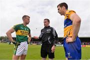 11 June 2017; Fionn Fitzgerald of Kerry and Gary Brennan of Clare with referee Pádraig Hughes at the toss ahead of the Munster GAA Football Senior Championship Semi-Final match between Kerry and Clare at Cusack Park, in Ennis, Co. Clare. Photo by Sam Barnes/Sportsfile