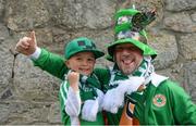 11 June 2017; Republic of Ireland supporters Peter Anderson and his son Nathan Anderson, age 5, from Galway City, prior to the FIFA World Cup Qualifier Group D match between Republic of Ireland and Austria at Aviva Stadium, in Dublin.  Photo by Cody Glenn/Sportsfile