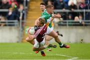 11 June 2017; Denis Glennon of Westmeath is tackled by Ruairí Allen of Offaly, for which Allen was shown a second yellow and red card for, late in the second half during the Leinster GAA Football Senior Championship Quarter-Final match between Offaly and Westmeath at Bord Na Móna O'Connor Park, Tullamore, in Co. Offaly. Photo by Piaras Ó Mídheach/Sportsfile