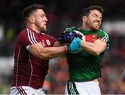 11 June 2017; Chris Barrett of Mayo in action against Damien Comer of Galway during the Connacht GAA Football Senior Championship Semi-Final match between Galway and Mayo at Pearse Stadium, in Salthill, Galway. Photo by Ray McManus/Sportsfile