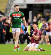 11 June 2017; Patrick Durcan of Mayo walks over to congratulate Seán Armstrong of Galway after the Connacht GAA Football Senior Championship Semi-Final match between Galway and Mayo at Pearse Stadium, in Salthill, Galway. Photo by Ray McManus/Sportsfile