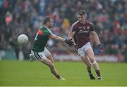 11 June 2017; Johnny Heaney of Galway in action against Keith Higgins of Mayo during the Connacht GAA Football Senior Championship Semi-Final match between Galway and Mayo at Pearse Stadium, in Salthill, Galway. Photo by Daire Brennan/Sportsfile