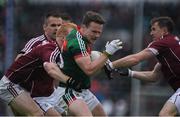 11 June 2017; Andy Moran of Mayo in action against Declan Kyne, left, and Cathal McSweeney of Galway during the Connacht GAA Football Senior Championship Semi-Final match between Galway and Mayo at Pearse Stadium, in Salthill, Galway. Photo by Daire Brennan/Sportsfile