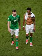 11 June 2017; Daryl Murphy, left, and Cyrus Christie of Republic of Ireland walk off the pitch following the FIFA World Cup Qualifier Group D match between Republic of Ireland and Austria at Aviva Stadium, in Dublin.  Photo by Cody Glenn/Sportsfile