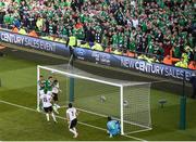 11 June 2017; Shane Duffy and Jonathan Walters of Republic of Ireland in action against Stefan Lainer of Austria resulting in a goal that was subsequently disallowed during the FIFA World Cup Qualifier Group D match between Republic of Ireland and Austria at Aviva Stadium, in Dublin.  Photo by Cody Glenn/Sportsfile