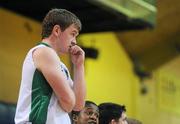 25 January 2012; Conor Stewart, Tallaght Community School, shows his disappointment during the final seconds of the game. All-Ireland Schools Cup U19C Boys Final, St. Vincent’s Glasnevin, Dublin v Tallaght Community School, Dublin, National Basketball Arena, Tallaght, Dublin. Picture credit: Pat Murphy / SPORTSFILE