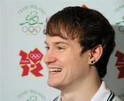 25 January 2012; Ireland's latest Olympic team member, gymnast Kieran Behan, who was presented with a cheque for €20,000 by the Olympic Council of Ireland to assist his preparations for the London Olympic Games later this year. The 22 year old, who was told he would never walk again after a childhood illness, has overcome enormous obstacles to be the Irish first gymnast to qualify or the games since 1996. Shelbourne Hotel, Dublin. Picture credit: Brendan Moran / SPORTSFILE