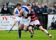 25 January 2012; Peter Crowley, St. Andrew’s School, is tackled by Jack Hastings, Wesley College. Powerade Leinster Schools Vinnie Murray Cup, Semi-Final, Wesley College v St. Andrew’s School, Seapoint RFC, Killiney, Co. Dublin. Picture credit: Brian Lawless / SPORTSFILE