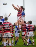 25 January 2012; Niall Carmody, Wesley College, contests a lineout against Killian McCarthy, St. Andrew’s School. Powerade Leinster Schools Vinnie Murray Cup, Semi-Final, Wesley College v St. Andrew’s School, Seapoint RFC, Killiney, Co. Dublin. Picture credit: Brian Lawless / SPORTSFILE
