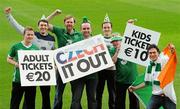 25 January 2012; The FAI have announced reduced ticket prices for the upcoming International Friendly against the Czech Republic on February 29th. Pictured at the announcement are, from left, Stephen Rynne, from Leixlip, Co. Kildare, Cian Kennedy, from Castleknock, Co. Dublin, Paddy Deans, from Knocklyon, Co. Dublin, Alan Connolly, from Emyvale, Co. Monaghan, Will Greensmyth, from Limerick City, Aiden Mullen, from Swords, Co. Dublin, and Niall Keogh, Rathfarnham, Co. Dublin. Aviva Stadium, Lansdowne Road, Dublin. Picture credit: Matt Browne / SPORTSFILE