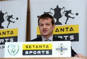 25 January 2012; CEO of Setanta Sports Colin Morgan during the Setanta Sports Cup 2012 launch & first round draw. Aviva Stadium, Lansdowne Road, Dublin. Picture credit: Matt Browne / SPORTSFILE