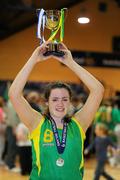 25 January 2012; Clonaslee VS captain Niamh O'Donovan celebrates with the cup after the game. All-Ireland Schools Cup U19C Girls Final, Pobail Scoil Inbhear Sceine, Kenmare, Cork v Clonaslee VS, Laois, National Basketball Arena, Tallaght, Dublin. Picture credit: Pat Murphy / SPORTSFILE