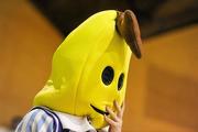 25 January 2012; Our Lady's Castleblayney mascot Stephen Forde, dressed as Bananas in Pyjamas, watches the final minutes of the game. All-Ireland Schools Cup U19B Girls Final, Our Lady's Castleblayney, Monaghan v St.Angela's Waterford, National Basketball Arena, Tallaght, Dublin. Picture credit: Pat Murphy / SPORTSFILE