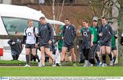 26 January 2012; Ireland players, from left to right, Keith Earls, Jamie Heaslip, Tommy Bowe, Eoin Reddan, Conor Murray and Peter O'Mahony arrive for squad training ahead of their RBS Six Nations Rugby Championship game against Wales on February 5th. Ireland Rugby Squad Training, University of Limerick, Limerick. Picture credit: Diarmuid Greene / SPORTSFILE