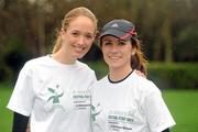 26 January 2012; Linda Byrne, Dundrum South Dublin Athletic Club, right, and Kate O'Neill, Metropolitan Harriers & St. Brigid’s Athletic Club, in attendance at the 2012 Kleinwort Benson Investors St. Patrick’s 5k Festival Road Race launch photocall. Merrion Square Park, Merrion Square, Dublin. Picture credit: Ray McManus / SPORTSFILE