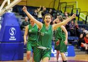 26 January 2012;  Niamh Corcoran, St. Angela's College, celebrates at the final hooter. All-Ireland Schools Cup U19A Girls Final, St. Angela's College, Cork v Colaiste Iosagain, Dublin, National Basketball Arena, Tallaght, Dublin. Picture credit: Brian Lawless / SPORTSFILE