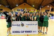 26 January 2012; The St. Angela's College team celebrate with the cup. All-Ireland Schools Cup U19A Girls Final, St. Angela's College, Cork v Colaiste Iosagain, Dublin, National Basketball Arena, Tallaght, Dublin. Picture credit: Brian Lawless / SPORTSFILE