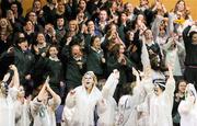 26 January 2012; St. Angela's College supporters celebrate a score. All-Ireland Schools Cup U19A Girls Final, St. Angela's College, Cork v Colaiste Iosagain, Dublin, National Basketball Arena, Tallaght, Dublin. Picture credit: Brian Lawless / SPORTSFILE