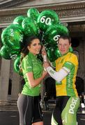 26 January 2012; Model Hannah Devane with cyclist Sam Bennett at the launch of the 60th edition of the An Post Rás which will begin on Sunday May 20th, in Dunboyne, Co. Meath, and finish on Sunday May 27th, in Skerries. Co. Dublin. Launch of the 60th Edition of the An Post Rás, GPO, O'Connell Street, Dublin. Picture credit: Pat Murphy / SPORTSFILE