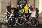 26 January 2012; Cyclist Sam Bennett, with, from left, Philip Cassidy, Colm Christie, Se O'Hanlon, Gene Mangan, Donal Connell, An Post Chief Executive, and 'Iron Man' Mick Murphy, at the launch of the 60th edition of the An Post Rás which will begin on Sunday May 20th, in Dunboyne, Co. Meath, and finish on Sunday May 27th, in Skerries. Co. Dublin. Launch of the 60th Edition of the An Post Rás, GPO, O'Connell Street, Dublin. Picture credit: Pat Murphy / SPORTSFILE