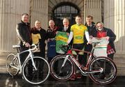 26 January 2012; Cyclist Sam Bennett, with, from left, Philip Cassidy, Colm Christie, Se O'Hanlon, Gene Mangan, Donal Connell, An Post Chief Executive, and 'Iron Man' Mick Murphy, at the launch of the 60th edition of the An Post Rás which will begin on Sunday May 20th, in Dunboyne, Co. Meath, and finish on Sunday May 27th, in Skerries. Co. Dublin. Launch of the 60th Edition of the An Post Rás, GPO, O'Connell Street, Dublin. Picture credit: Pat Murphy / SPORTSFILE