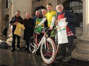 26 January 2012; Cyclist Sam Bennett, with, from left, Philip Cassidy, Colm Christie, Se O'Hanlon, Gene Mangan, and 'Iron Man' Mick Murphy, at the launch of the 60th edition of the An Post Rás which will begin on Sunday May 20th, in Dunboyne, Co. Meath, and finish on Sunday May 27th, in Skerries. Co. Dublin. Launch of the 60th Edition of the An Post Rás, GPO, O'Connell Street, Dublin. Picture credit: Pat Murphy / SPORTSFILE