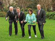 26 January 2012; Derek Keating, T.D., left, with, from left to right, Senator Eamonn Coghlan, race director, Senator Fidelma Healy-Eams and Senator Martin McAleese in attendance at the 2012 Kleinwort Benson Investors St. Patrick’s 5k Festival Road Race launch photocall. Merrion Square Park, Merrion Square, Dublin. Picture credit: Ray McManus / SPORTSFILE