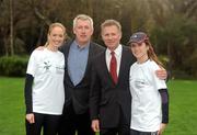 26 January 2012; Senator Eamonn Coghlan, race director, second from right, alongside Sean Hawkshaw, CEO of Kleinwort Benson Investors, with Linda Byrne, Dundrum South Dublin Athletic Club, right, and Kate O'Neill, Metropolitan Harriers & St. Brigid’s Athletic Club, in attendance at the 2012 Kleinwort Benson Investors St. Patrick’s 5k Festival Road Race launch photocall. Merrion Square Park, Merrion Square, Dublin. Picture credit: Ray McManus / SPORTSFILE
