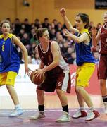 26 January 2012; Maria Curley, Our Lady's Templemore, in action against Ciara Murray, Christ the King. All-Ireland Schools Cup U16B Girls Final, Christ the King, Cork v Our Lady's Templemore, Tipperary, National Basketball Arena, Tallaght, Dublin. Picture credit: Brian Lawless / SPORTSFILE