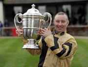 26 January 2012; Jockey David Casey with the Thyestes  Cup after winning the Goffs Thyestes Handicap Steeplechase with On His Own. Gowran Park, Gowran, Co. Kilkenny. Picture credit: Matt Browne / SPORTSFILE