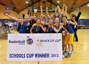 26 January 2012; The Christ the King team celebrate after the match. All-Ireland Schools Cup U16B Girls Final, Christ the King, Cork v Our Lady's Templemore, Tipperary, National Basketball Arena, Tallaght, Dublin. Picture credit: Brian Lawless / SPORTSFILE