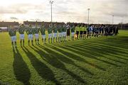 27 January 2012; The two teams of Republic of Ireland and Australia line up before the start of the game. FAI Schools U18 Boys International Friendly, Republic of Ireland v Australia, Oscar Traynor Centre, Coolock, Dublin. Picture credit: David Maher / SPORTSFILE