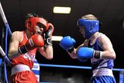 27 January 2012; Michael Conlan, left, St John Bosco Boxing Club, in action against Shane Roche, Corinthians Boxing Club, during their 52kg bout. 2012 National Elite Boxing Championship Semi-Finals, National Stadium, Dublin. Picture credit: David Maher / SPORTSFILE