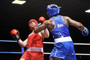 27 January 2012; Con Sheehan, left, Clomel Boxing Club, in action against Kenneth Okungbowa, Moate Boxing Club, during their 91+kg bout. 2012 National Elite Boxing Championship Semi-Finals, National Stadium, Dublin. Picture credit: David Maher / SPORTSFILE